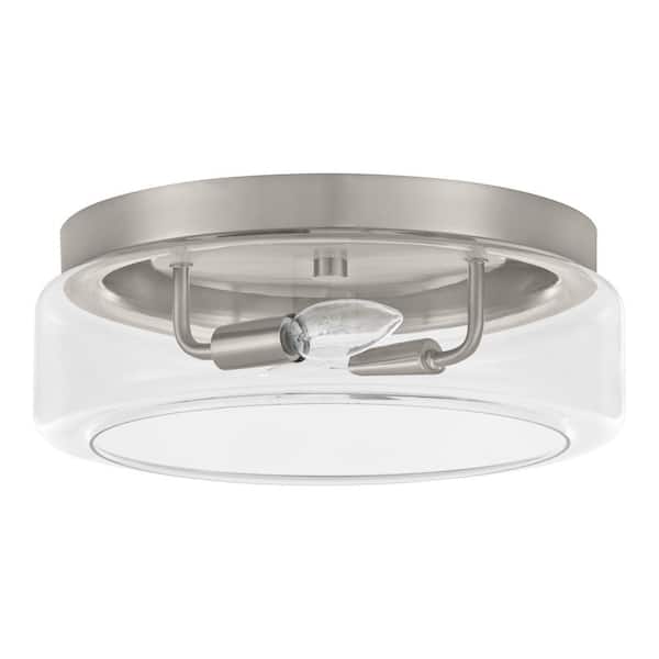 Home Decorators Collection 13 in. 2-Light Brushed Nickel Flush Mount Light