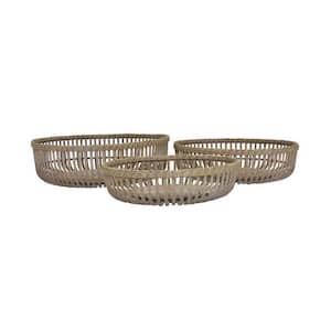 Brown Natural Bamboo Fiber Varying Sizes Decorative Baskets (Set of 3)
