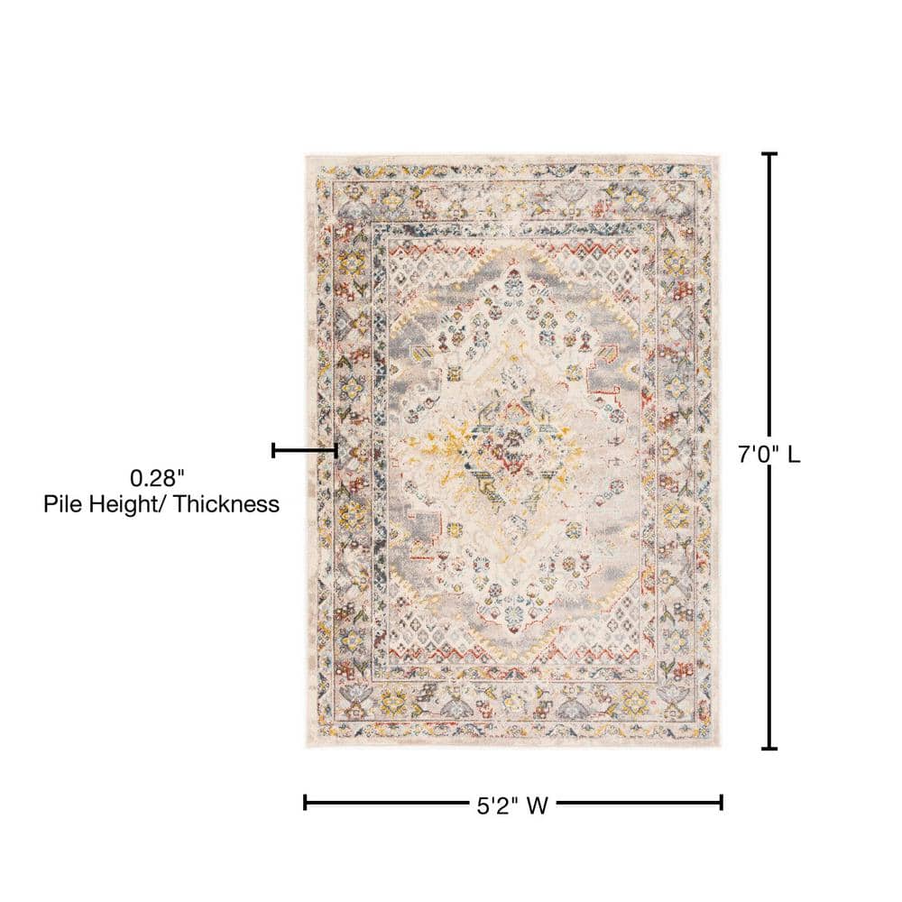 Taupe and Multicolor Synthetic Oriental Medallion Area Rug