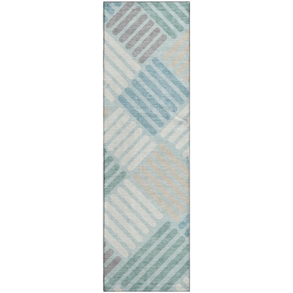 Mayfield Premium Machine Washable Abstract AMF2339 Seafoam 2 ft. x 7 ft. Runner Rug