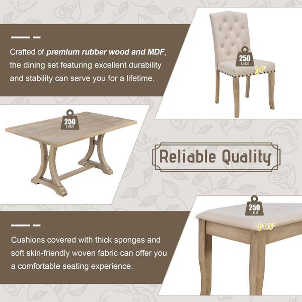 Clihome 6-Piece Farmhouse Dining Table Set, Rectangular MDF Top
