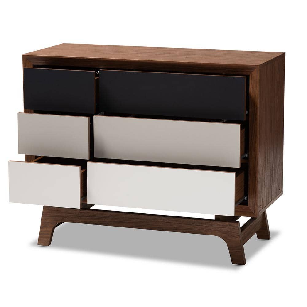 Svante Mid-Century Walnut Finish 6-Drawer Chest with Gray Gradient