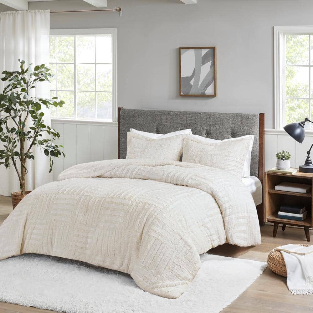 Madison Park Polar 3-Piece Ivory Full/Queen Comforter Set BASI10-0254 ...