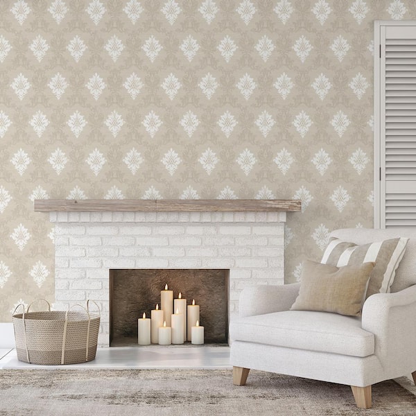 Silk Damask Wallpaper in Shades of Cream