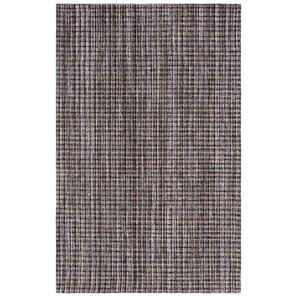 59" Round Black Abstract Handmade Wool Tufted Rug
