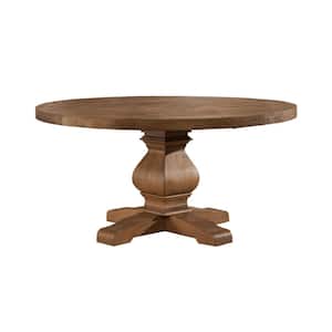Kensington Reclaimed Natural Wood Top 60 in. w Pedestal Dining Table Seats 6