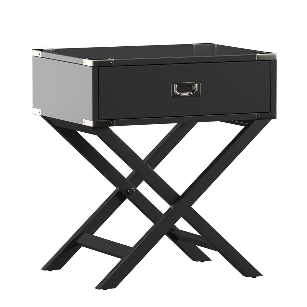 Wenderson 1-Drawer Black Nightstand