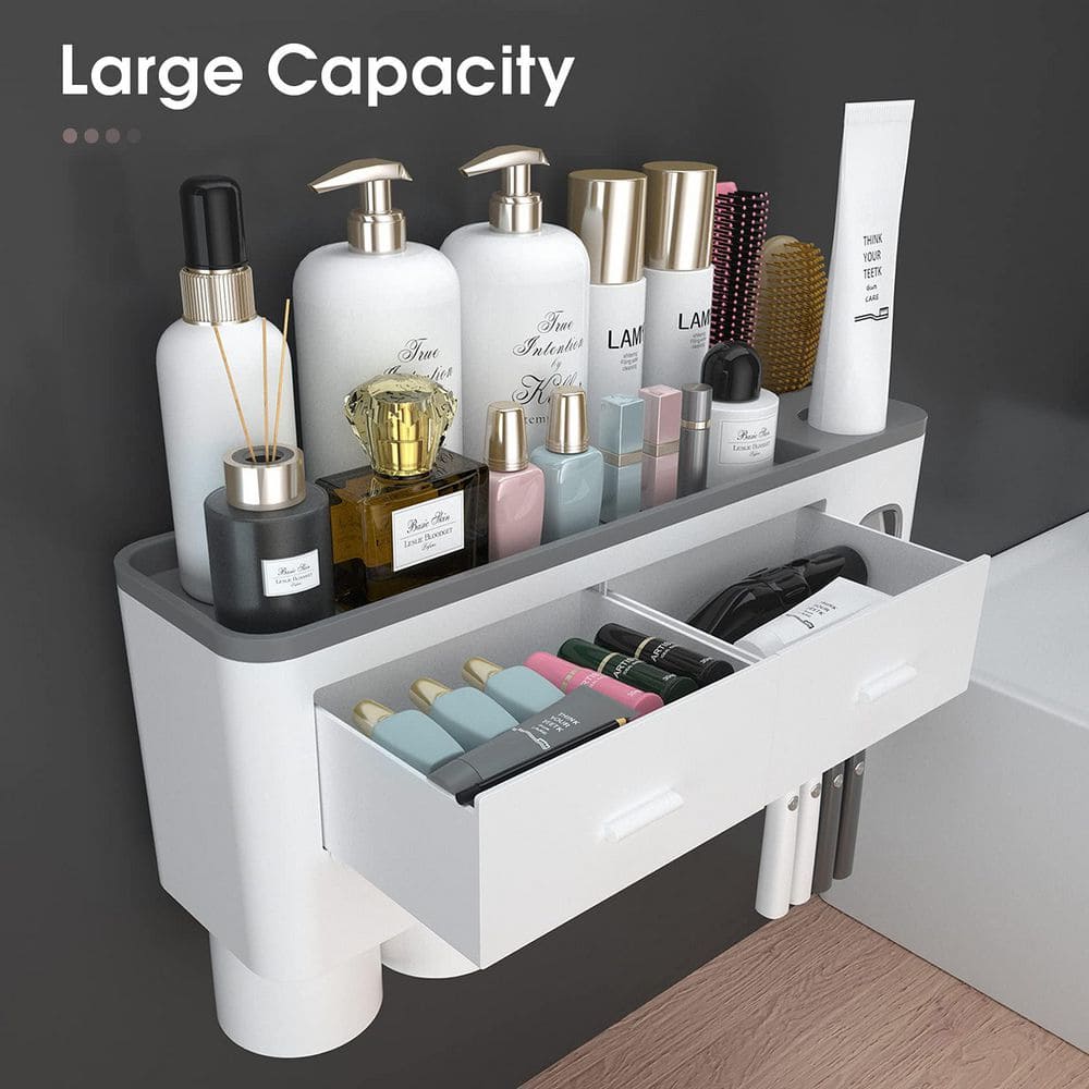 4 Pieces ABS Wall Mounted Toothbrush Holder with Toothpaste Dispenser Large Capacity Organizer Set for Bathroom price history on PriceWatchPro