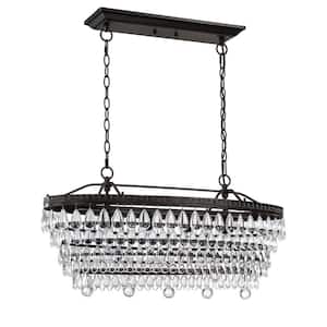 13 in. 4-Light Triangular White Chandelier with Black Iron Lacquer Base