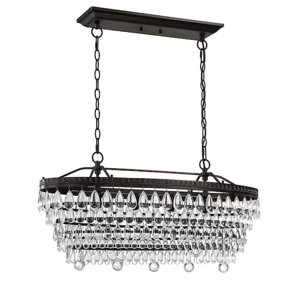 PUDO 13 in. 4-Light Triangular White Chandelier with Black Iron Lacquer Base