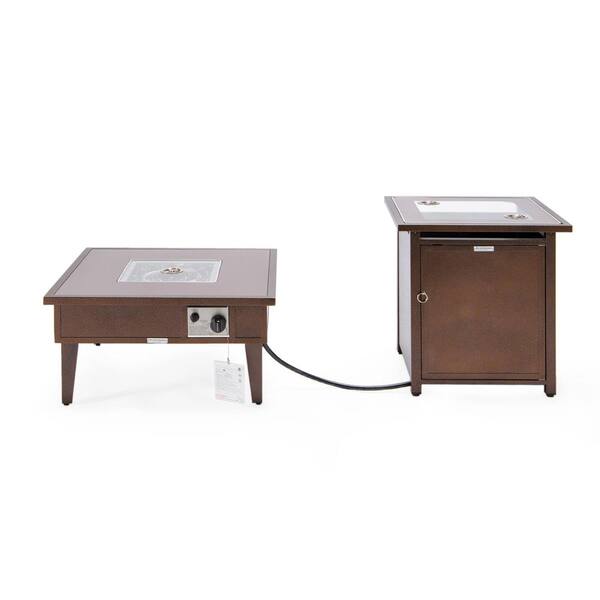 Leisuremod Walbrooke Patio Square Fire Pit and Tank Holder (Brown)