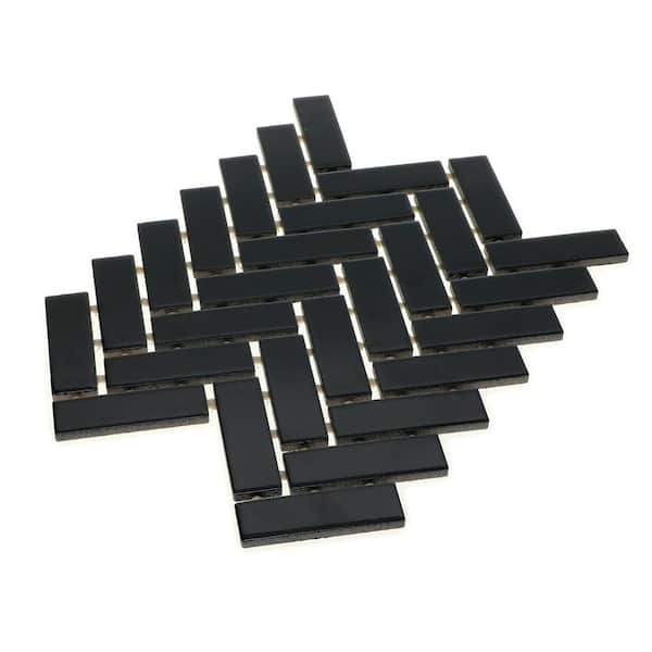 Daltile Restore Black 9 in. x 12 in. Glazed Ceramic Herringbone