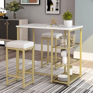 36 in. Gold Modern Pub Set with PU Bar Stools (3-Piece)