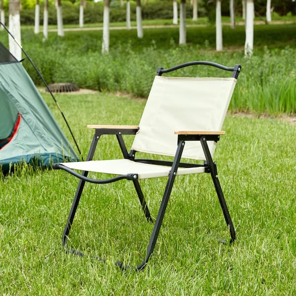Unbranded 1-Piece Folding Outdoor Metal Chair for Outdoor Camping, Picnics, Beach, Backyard, BBQ, Party, Patio, Beige
