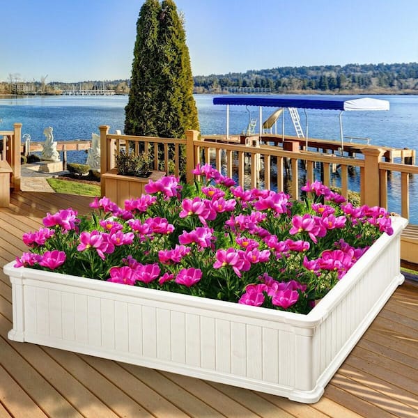 12 in. White Plastic Square Plant Box Planter Raised Garden Bed