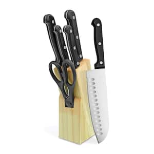 7-Piece Black Stainless Steel Kitchen Knife Set with Wooden Block