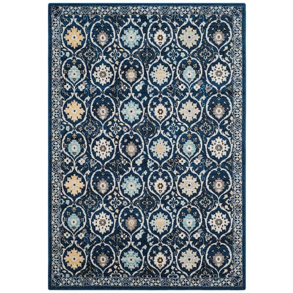 SAFAVIEH Evoke Royal/Ivory 4 ft. x 6 ft. Border Distressed Geometric Area Rug