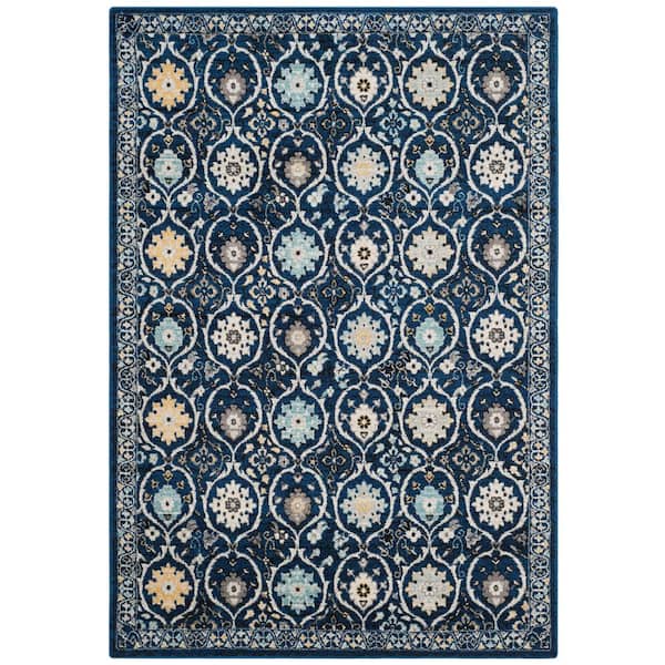 SAFAVIEH Evoke Royal/Ivory 7 ft. x 9 ft. Border Distressed Geometric Area Rug