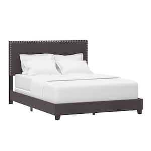 Gayle Nail Head Trim Upholstered Full Bed, Charcoal