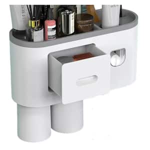 Automatic Toothpaste Dispenser Squeezer Kit and Toothbrush Holder Wall Mount with 4 Brush Slots 2 Cups 1 Cosmetic Drawer