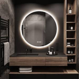 24 in. W x 24 in. H Frameless Round LED Light Bathroom Vanity Mirror