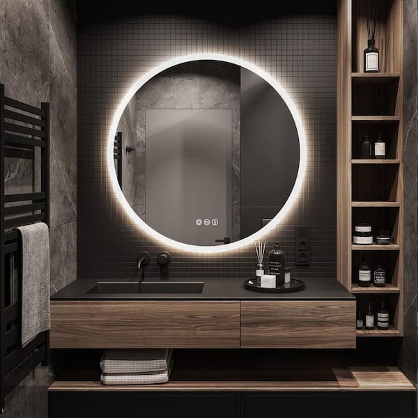 KINWELL 24 in. W x 24 in. H Frameless Round LED Light Bathroom Vanity Mirror