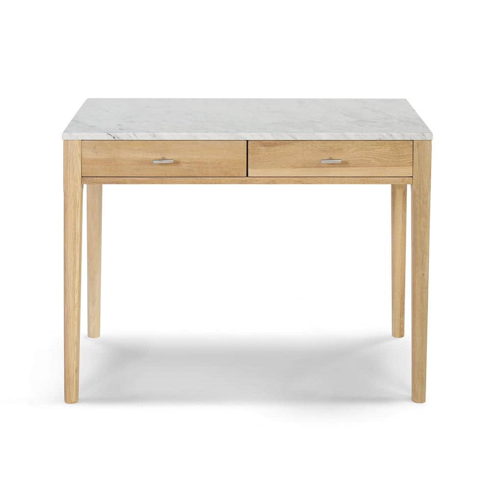Transitional Carrara Marble & Oak Console Table with Storage