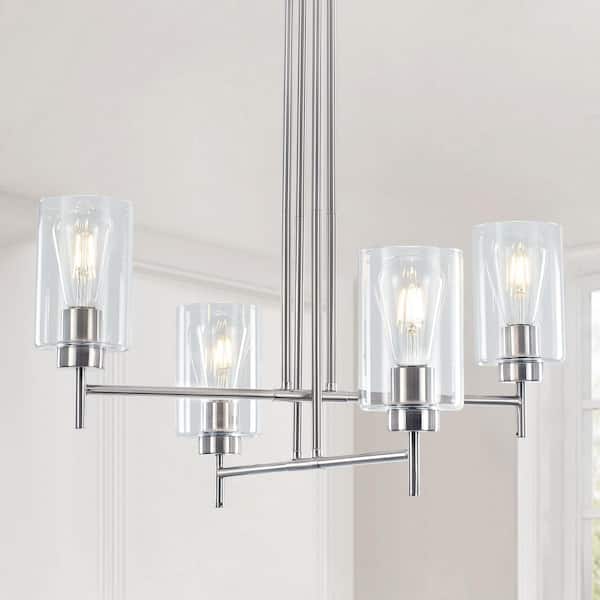 ZJVAIVE 4-Light Modern Nickel Hanging Linear Chandelier Lighting Fixture with Glass Shaded for Kitchen Island