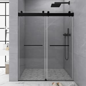 48 in. W x 76 in. H Sliding Frameless Shower Door in Matte Black with Clear Tempered Glass