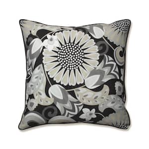 Floral Black Square Outdoor Square Throw Pillow