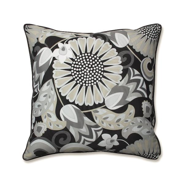Pillow Perfect Floral Black Square Outdoor Square Throw Pillow