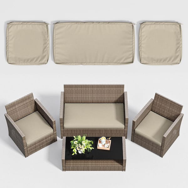3-Piece 36 x 18 in. and 18 x 18 in. Outdoor Cushion Covers Replacement with Zipper Cream