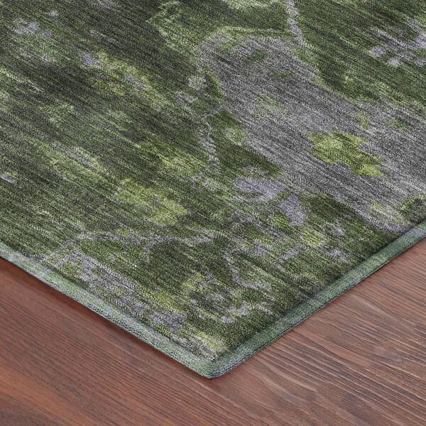 Mayfield Premium Machine Washable Abstract AMF2322 Olive 3 ft. x 4 ft. Area Rug