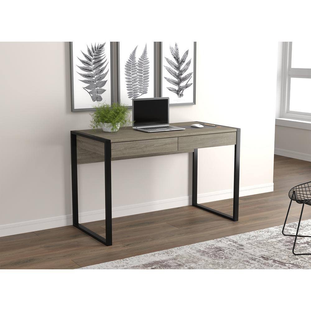 Safdie & Co. 47"L 2-Drawers Black Metal Computer Desk in Dark Taupe