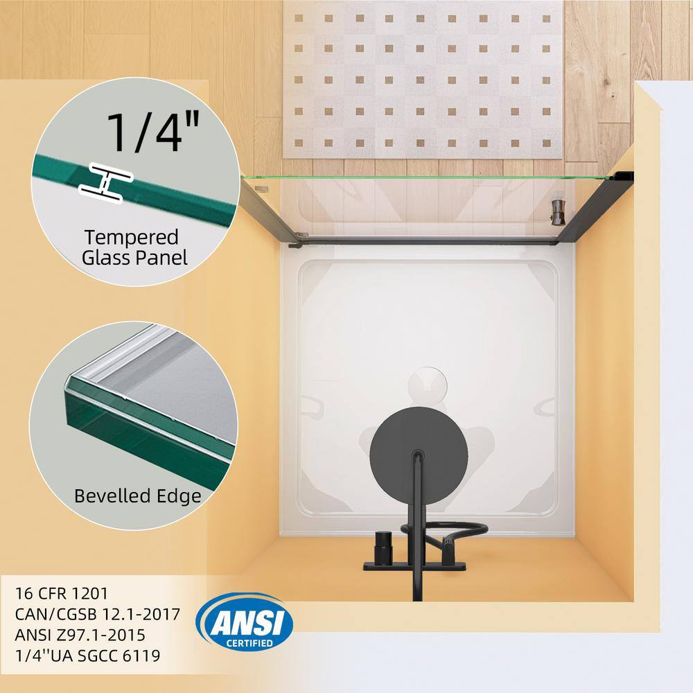 Matte Black Frameless Pivot Shower Door with Clear Tempered Glass