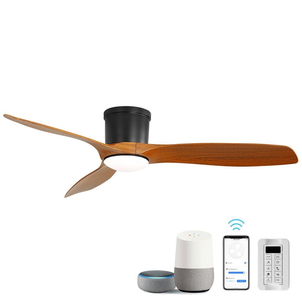52 in. Indoor/Outdoor Modern Black Smart Ceiling Fan with Integrated LED Light Kits, 6 Speed Remote and APP Control