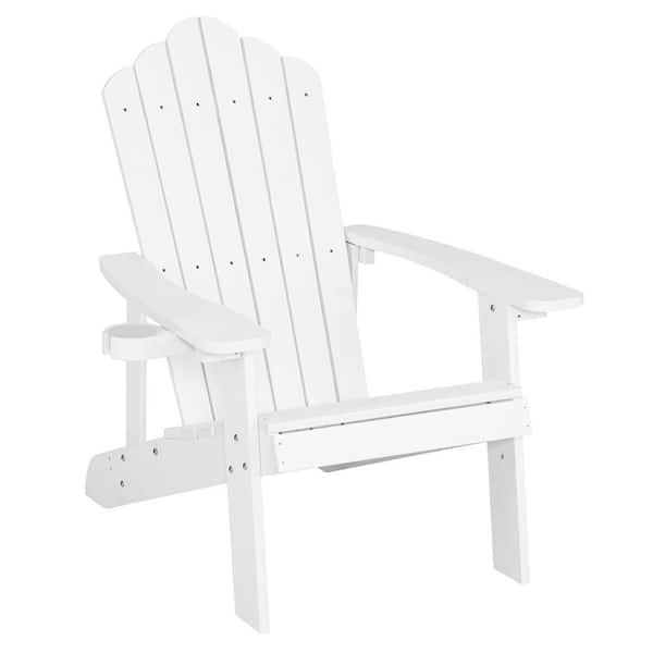 Unbranded White High Backrest Outdoor Plastic Adirondack Chair with Cup Holder (Set of 1)
