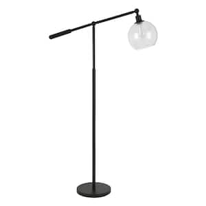 60.63 in Black Reading Standard Floor Lamp With Clear Seeded Glass Globe Shade