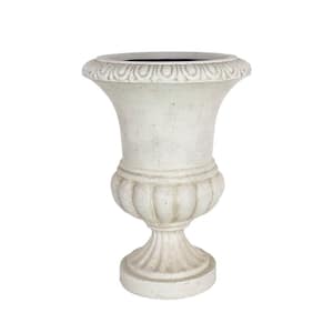 21.25 in. H. Aged White Cast Stone Egg and Dart Bulbous Urn Planter