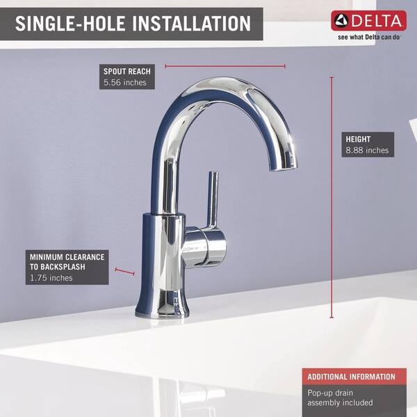 Delta Trinsic Single Hole Single Handle Bathroom Faucet With Metal Drain Assembly In Chrome 559ha Dst The Home Depot