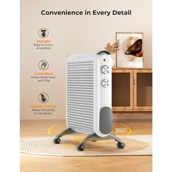 1500W White Indoor Electric Mica Panel Convection Heater w