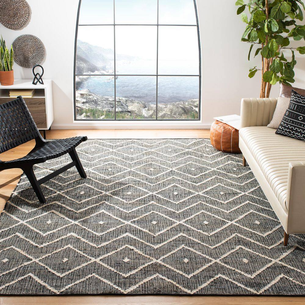Handmade Charcoal and Natural Wool Cotton 8' x 10' Area Rug
