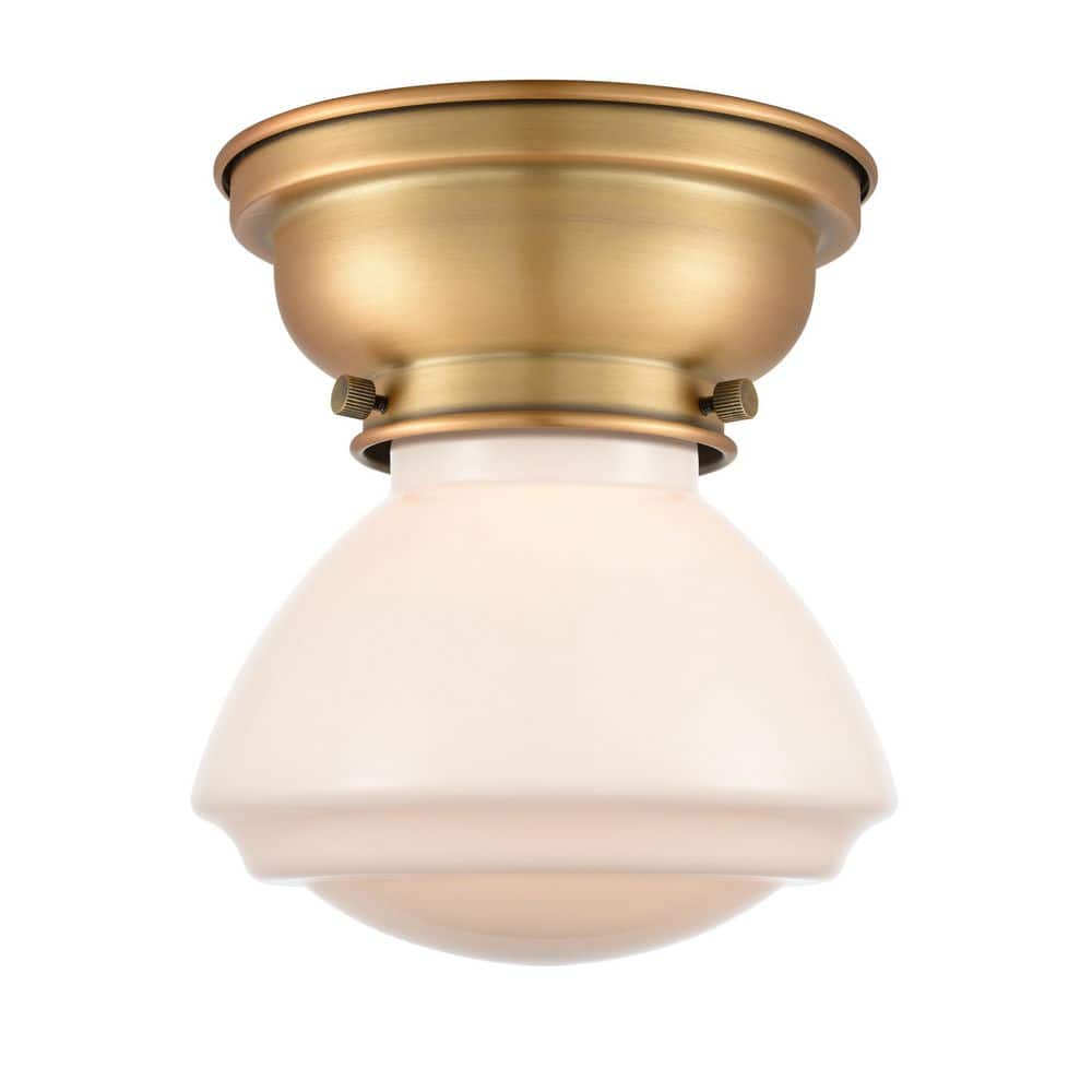 Olean 6.75 in. 1-Light Brushed Brass Industrial Flush Mount with Seeded Glass Shade price history on PriceWatchPro