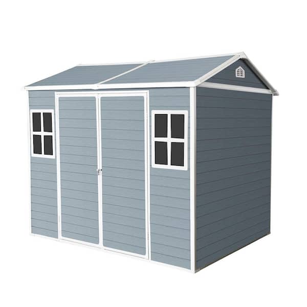8 x 6 ft Resin Outdoor Storage Shed Waterproof Shed with Floor & Two Windows & Lockable Door, Tool Shed, Gray