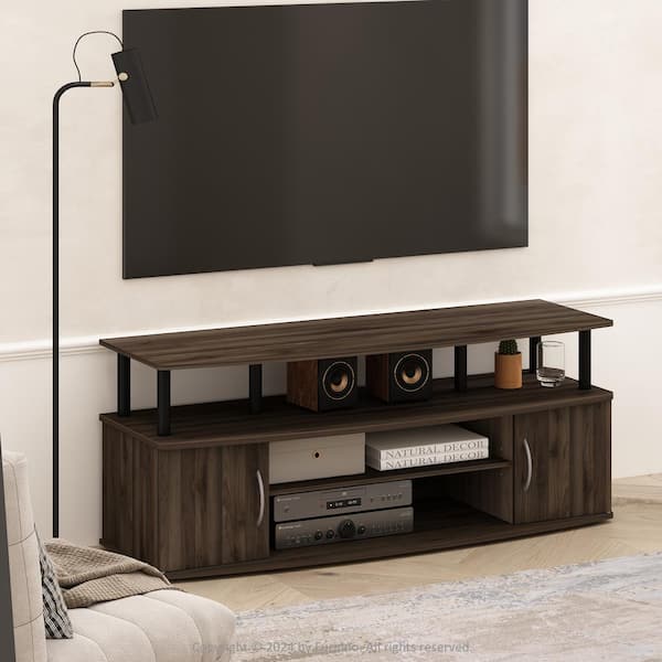 JAYA Brown Walnut/Black TV Stand Entertainment Center Fits TV's up to 55 in.