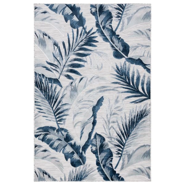Cabana Gray/Navy 6 ft. x 10 ft. High-Low Leaf Indoor/Outdoor Area Rug