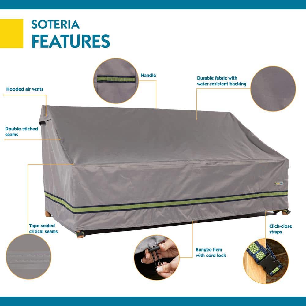 Gray Waterproof Outdoor Patio Sofa Cover with Sporty Webbed Accent
