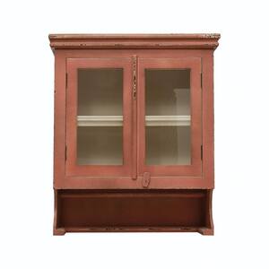 24 in. x 28 in. Distressed Violet Wood Decorative Wall Hanging Cabinet Storage Shelf with Glass Doors and Hanging Bar