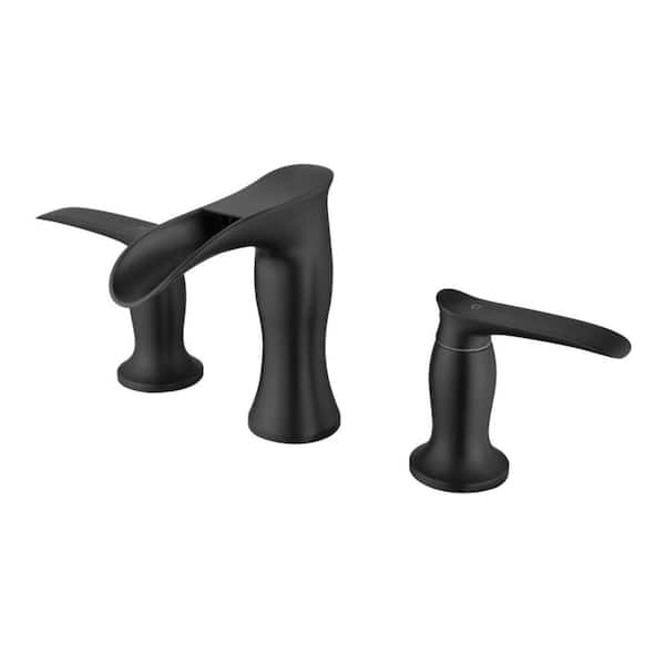 UPIKER Modern 8 in. Widespread Double Handle Bathroom Faucet with Drain Kit Included in Matte Black