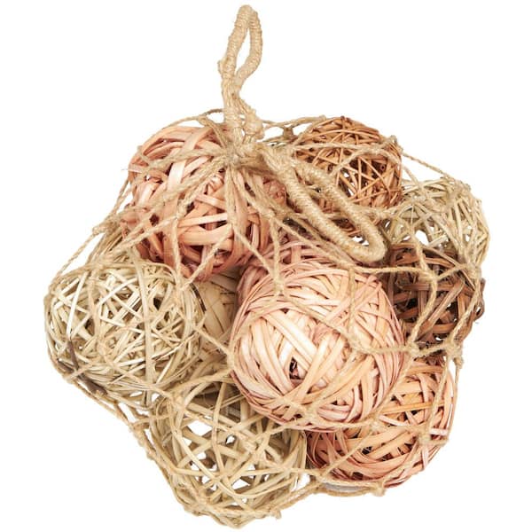 Litton Lane Light Brown Handmade Dried Plant Orbs and Vase Filler with Fishnet Bag